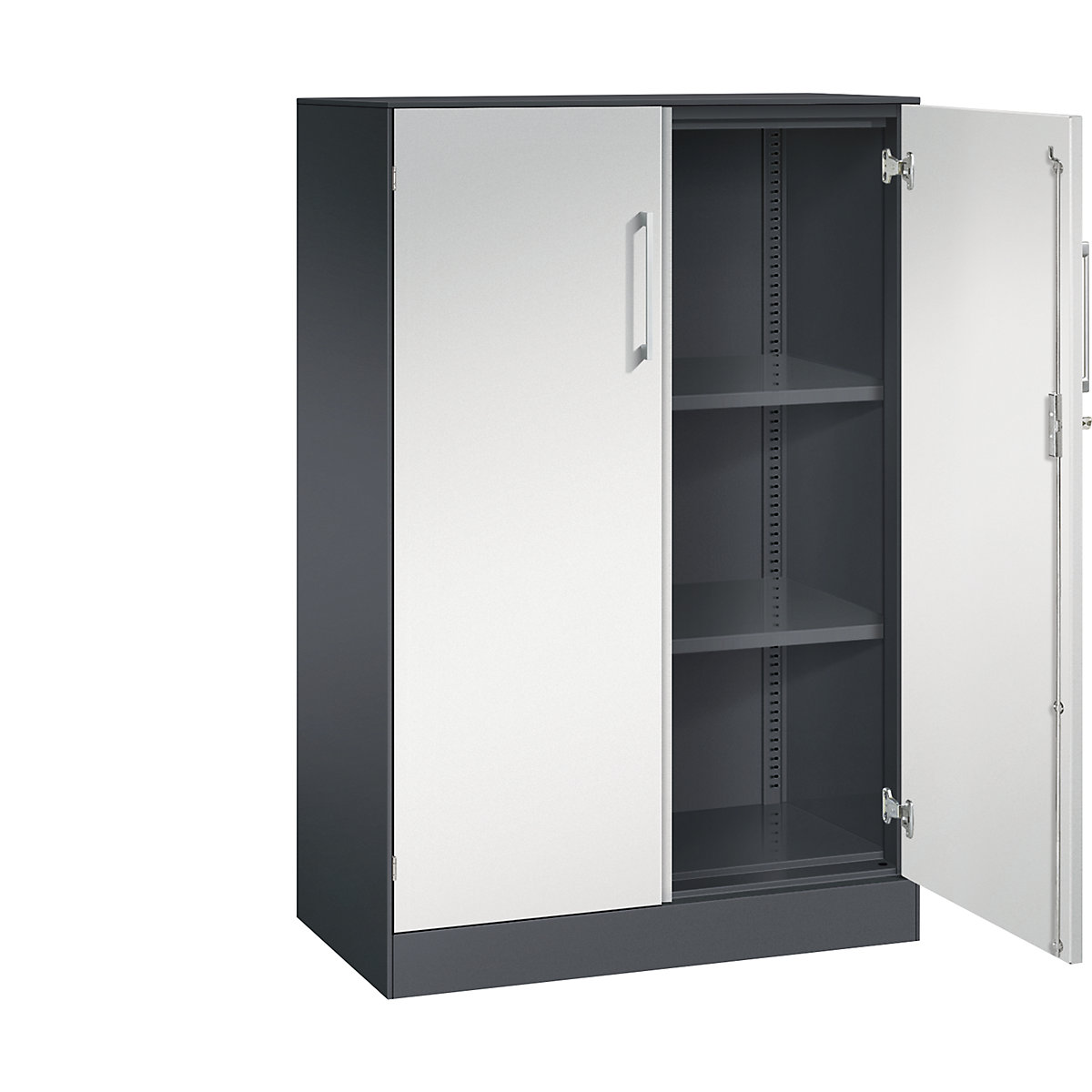 Dulap cu uși cu canaturi ASISTO, înălțime 1292 mm – C+P, lățime 800 mm, 2 polițe, gri negru/gri deschis-0