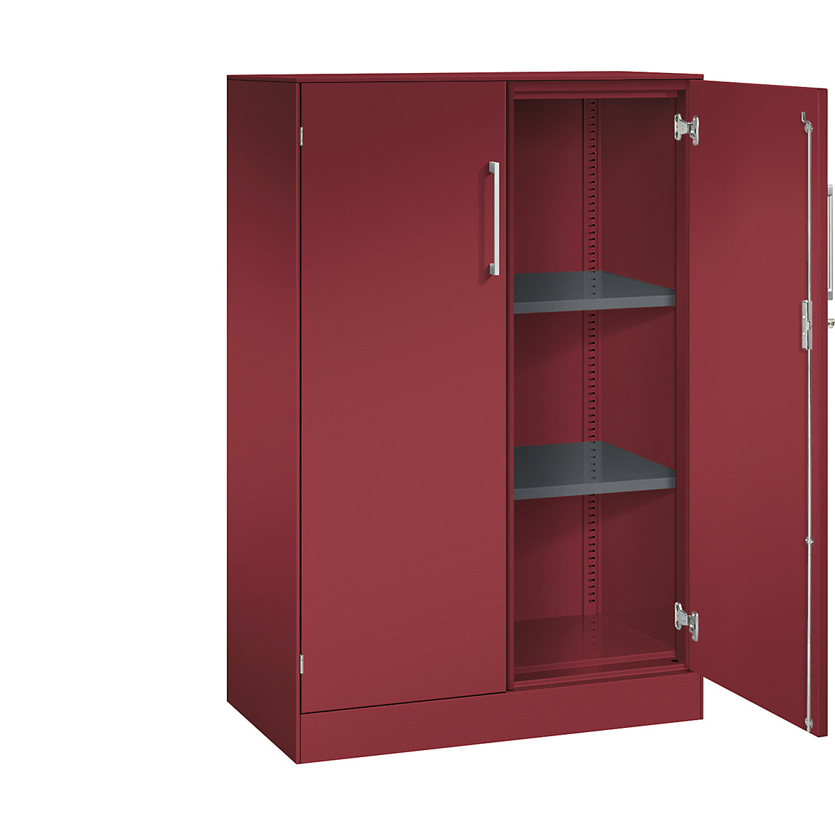 Dulap cu uși cu canaturi ASISTO, înălțime 1292 mm – C+P, lățime 800 mm, 2 polițe, roșu rubin/roșu rubin-0