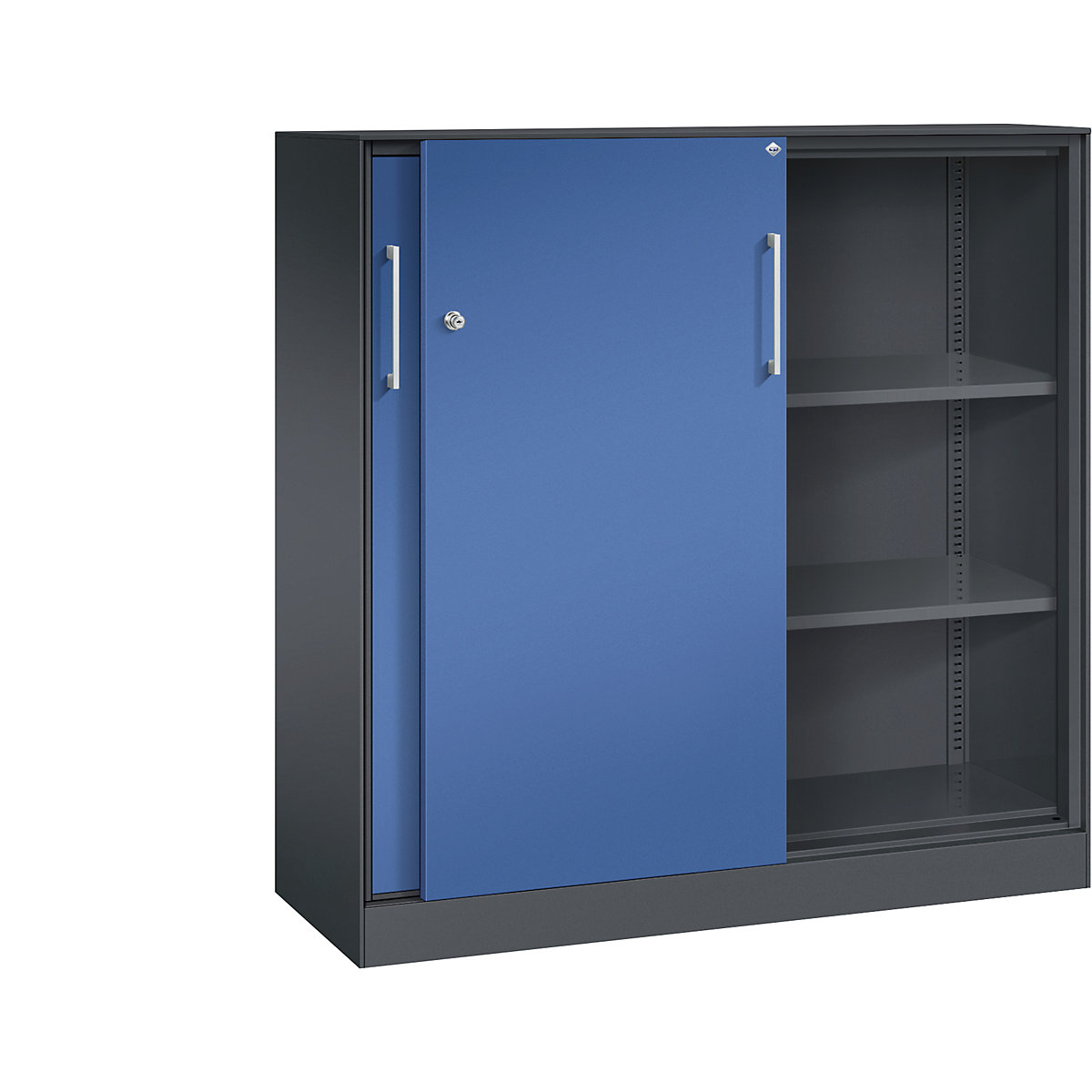Dulap cu uși glisante ASISTO, înălțime 1292 mm – C+P, lățime 1200 mm, gri negru/albastru gențiană-0