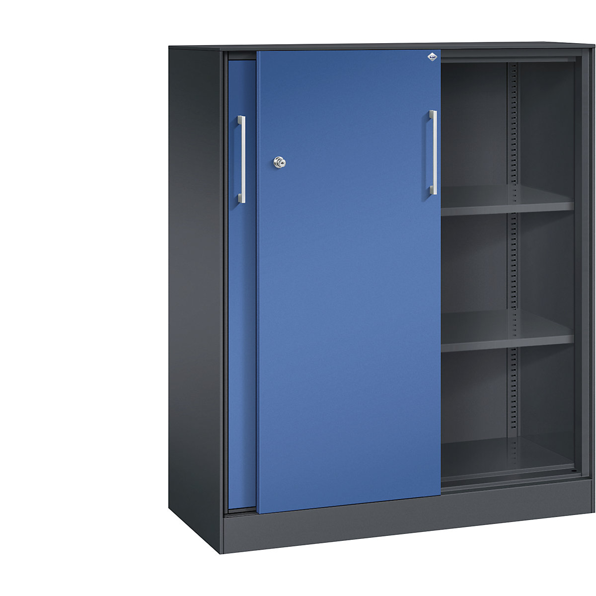 Dulap cu uși glisante ASISTO, înălțime 1292 mm – C+P, lățime 1000 mm, gri negru/albastru gențiană-0