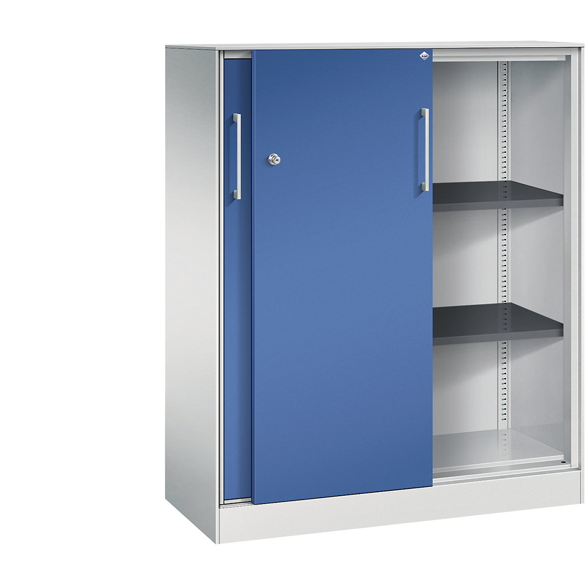 Dulap cu uși glisante ASISTO, înălțime 1292 mm – C+P, lățime 1000 mm, gri deschis/albastru gențiană-0