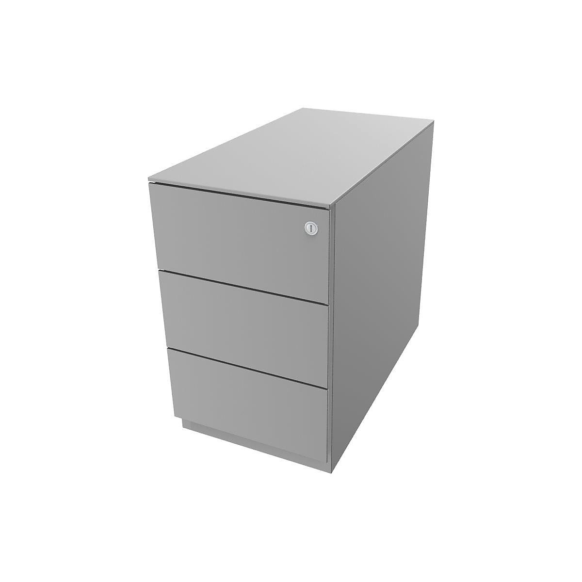 Casetieră Note™, cu 3 sertare universale – BISLEY, î. x lăț. x ad. 502 x 300 x 565 mm, cu margine de prindere și blat, gri deschis-0