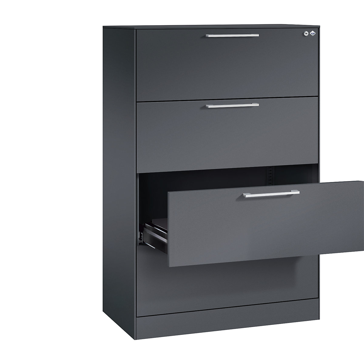 Fișier ASISTO – C+P, înălțime 1292 mm, cu 4 sertare, DIN A4 orizontal, gri negru/gri negru-0