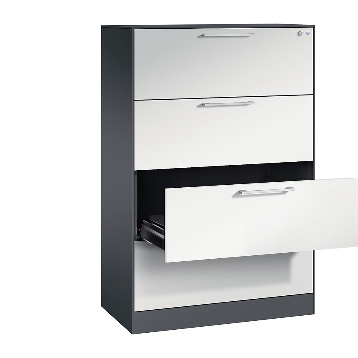 Fișier ASISTO – C+P, înălțime 1292 mm, cu 4 sertare, DIN A4 orizontal, gri negru/gri deschis-0