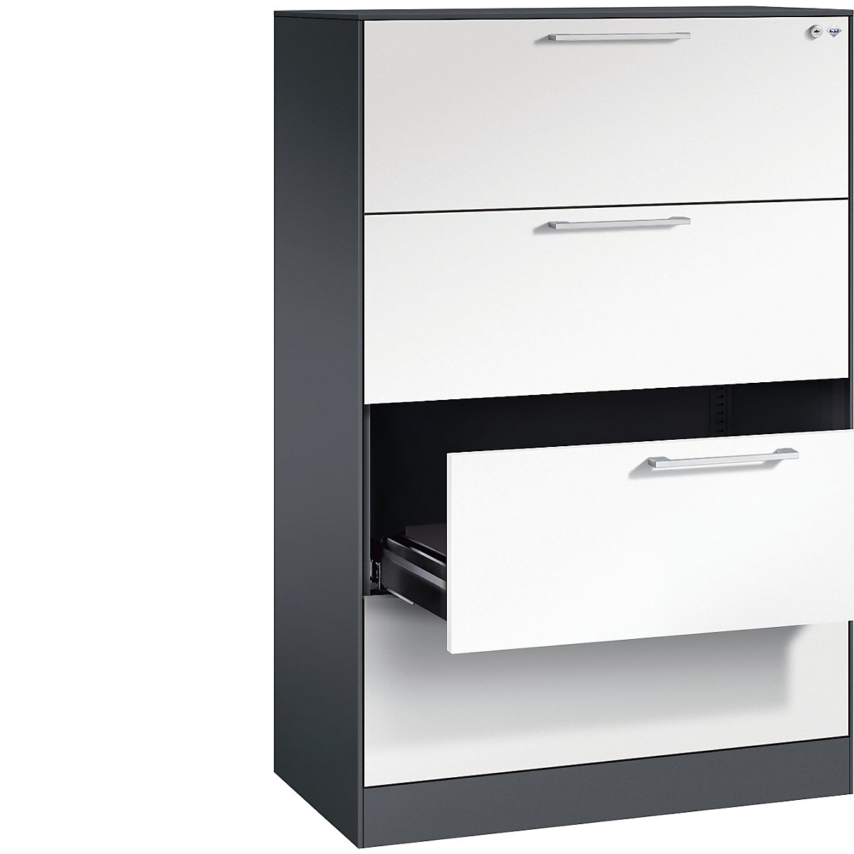 Fișier ASISTO – C+P, înălțime 1292 mm, cu 4 sertare, DIN A4 orizontal, gri negru/alb-0
