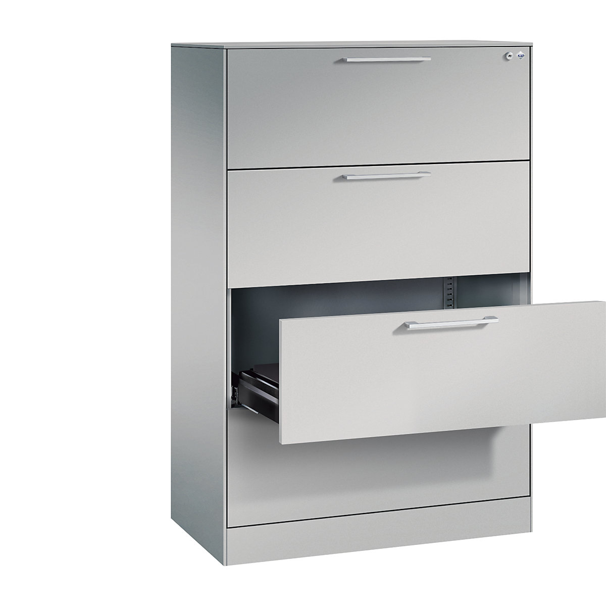 Fișier ASISTO – C+P, înălțime 1292 mm, cu 4 sertare, DIN A4 orizontal, alb aluminiu/alb aluminiu-0
