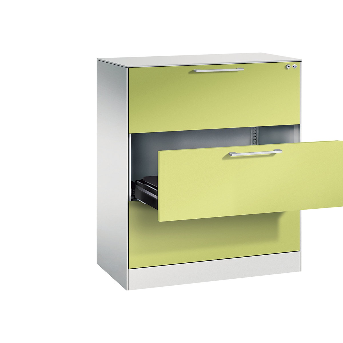 Fișier ASISTO – C+P, înălțime 992 mm, cu 3 sertare, DIN A4 orizontal, gri deschis/verde viridin-0