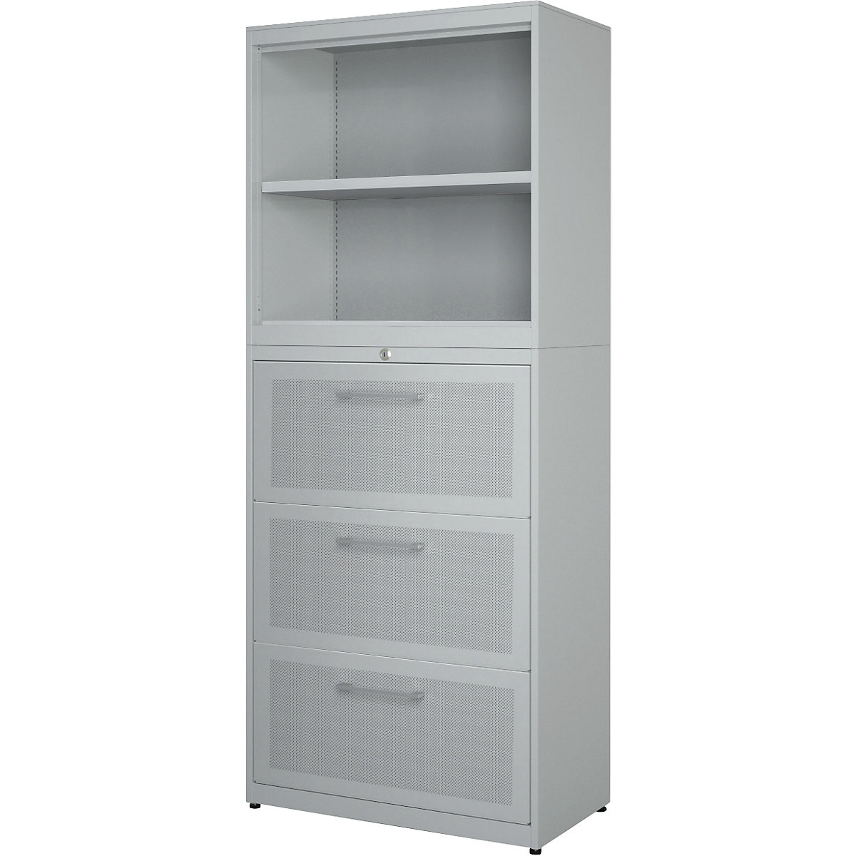 Combinație de dulap cu sertare pentru registratură suspendată – mauser, lățime 800 mm, front eficient din punct de vedere acustic, alb aluminiu / alb aluminiu-0