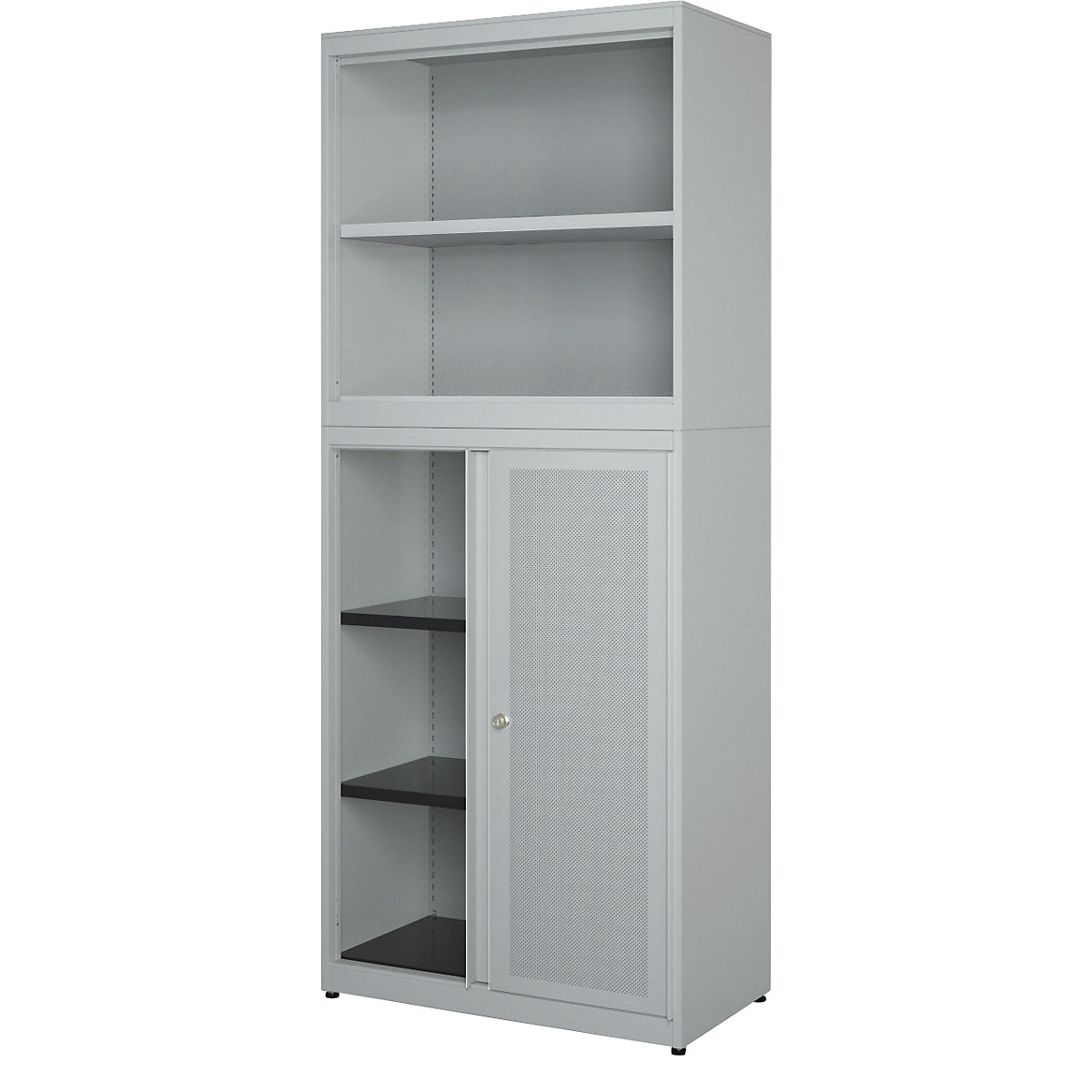 Combinație de dulap cu uși glisante – mauser, lățime 800 mm, front eficient din punct de vedere acustic, alb aluminiu / alb aluminiu-0