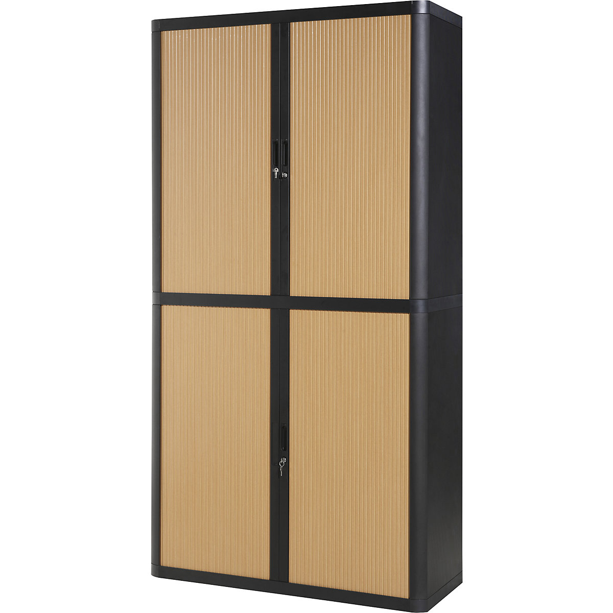 Dulap cu oblon easyOffice® – Paperflow, 4 polițe, înălțime 2040 mm, negru / fag-0