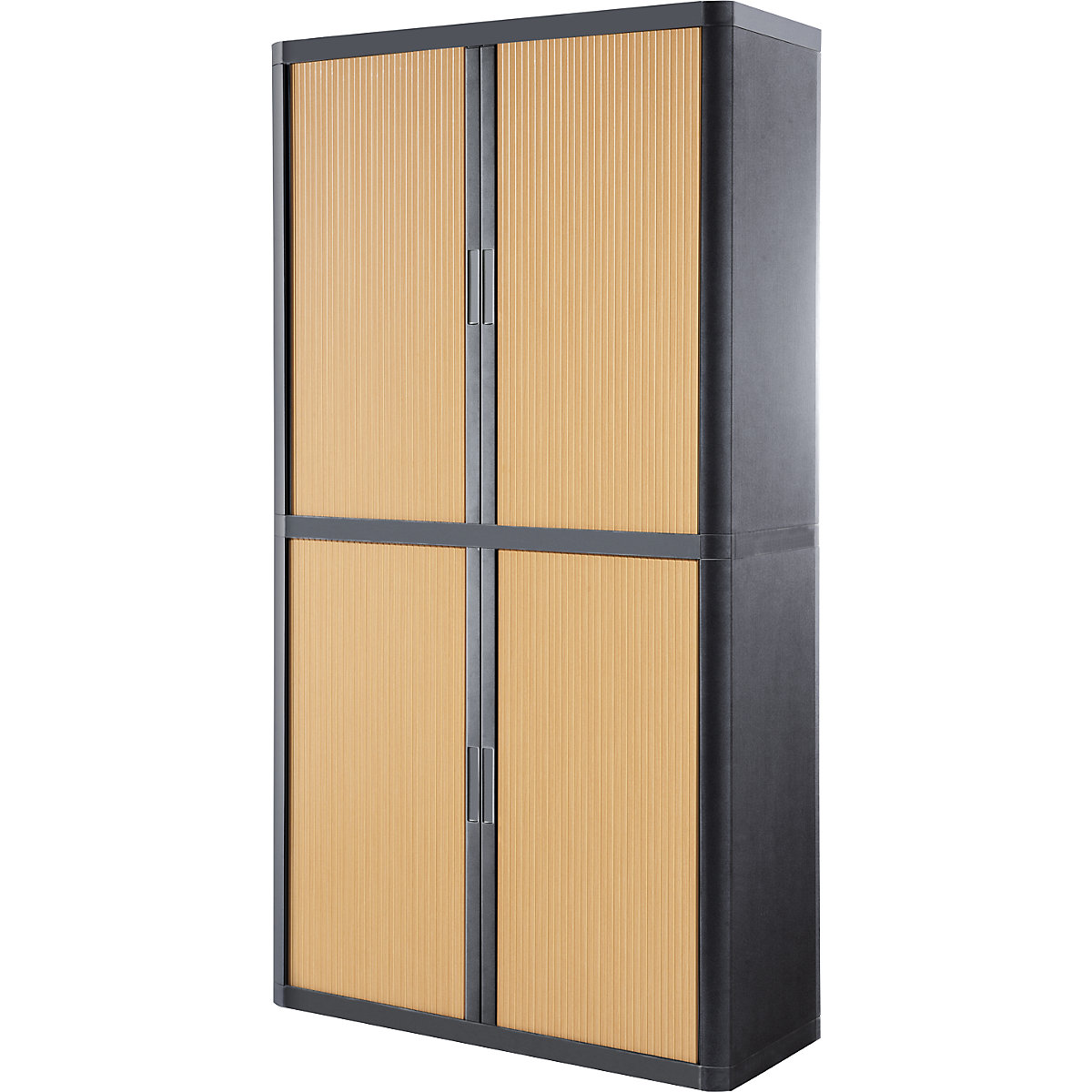 Dulap cu oblon easyOffice® – Paperflow, 4 polițe, înălțime 2040 mm, antracit / fag-0