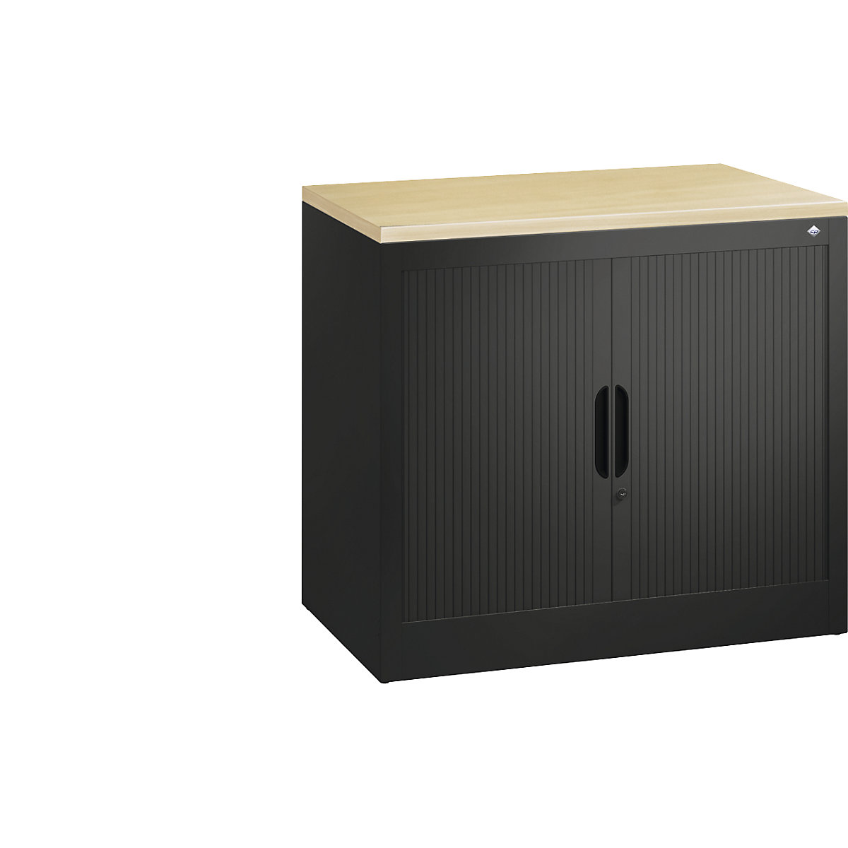 Dulap cu oblon orizontal – C+P, î. x lăț. x ad. 720 x 800 x 420 mm, 1 poliță, înălțime pentru 1,5 bibliorafturi, gri negru-0