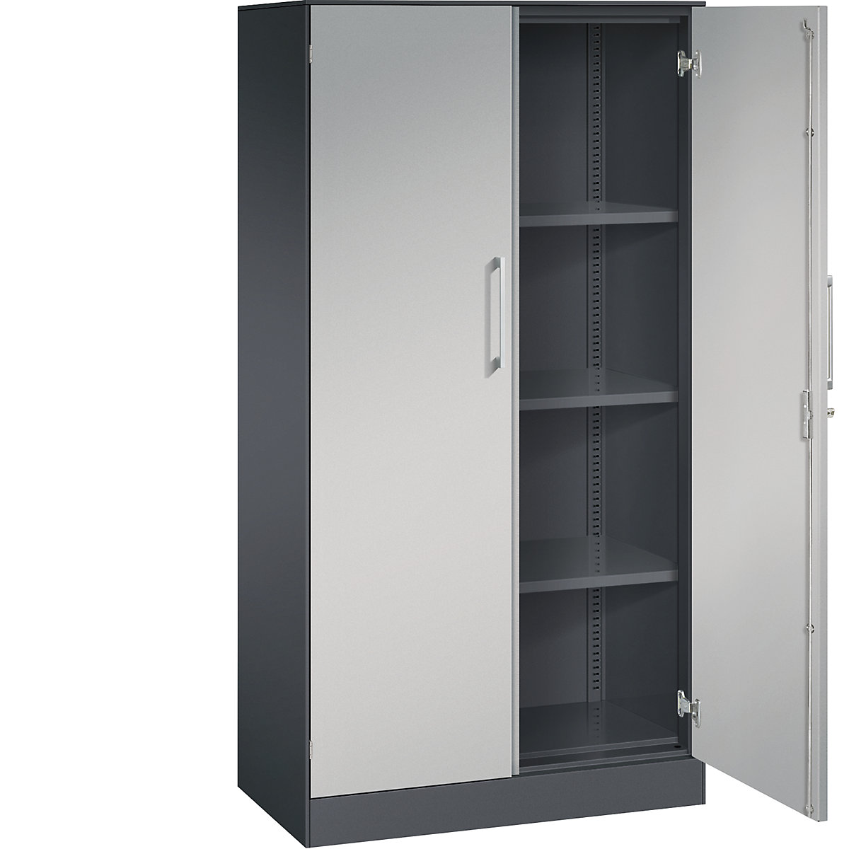 Dulap cu uși cu canaturi ASISTO, înălțime 1617 mm – C+P, lățime 800 mm, 3 polițe, gri negru/alb aluminiu-0