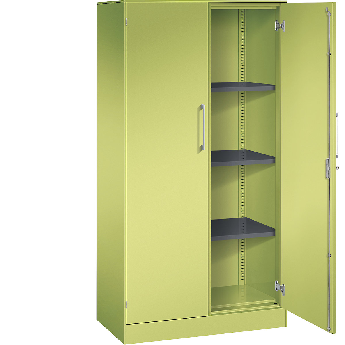 Dulap cu uși cu canaturi ASISTO, înălțime 1617 mm – C+P, lățime 800 mm, 3 polițe, verde viridin/verde viridin-0
