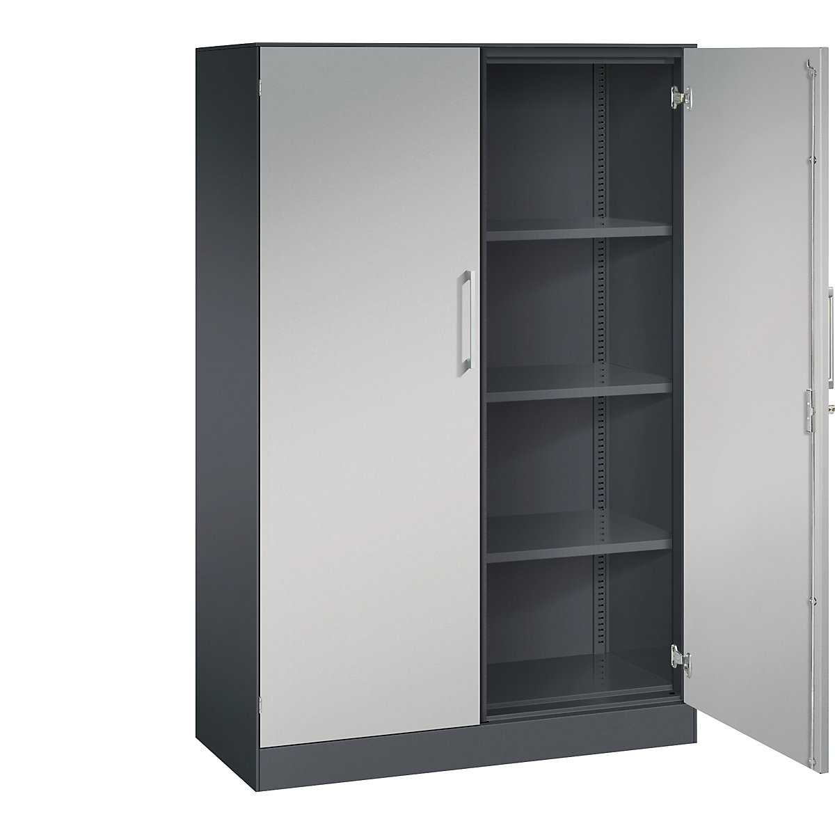 Dulap cu uși cu canaturi ASISTO, înălțime 1617 mm – C+P, lățime 1000 mm, 3 polițe, gri negru/alb aluminiu-0