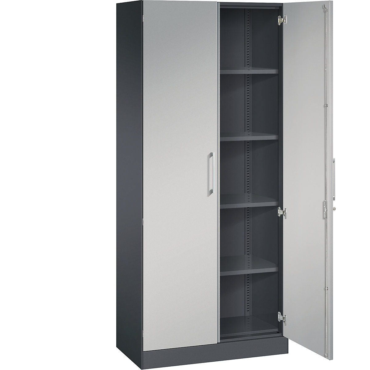 Dulap cu uși cu canaturi ASISTO, înălțime 1980 mm – C+P, lățime 800 mm, 4 polițe, gri negru/alb aluminiu-0