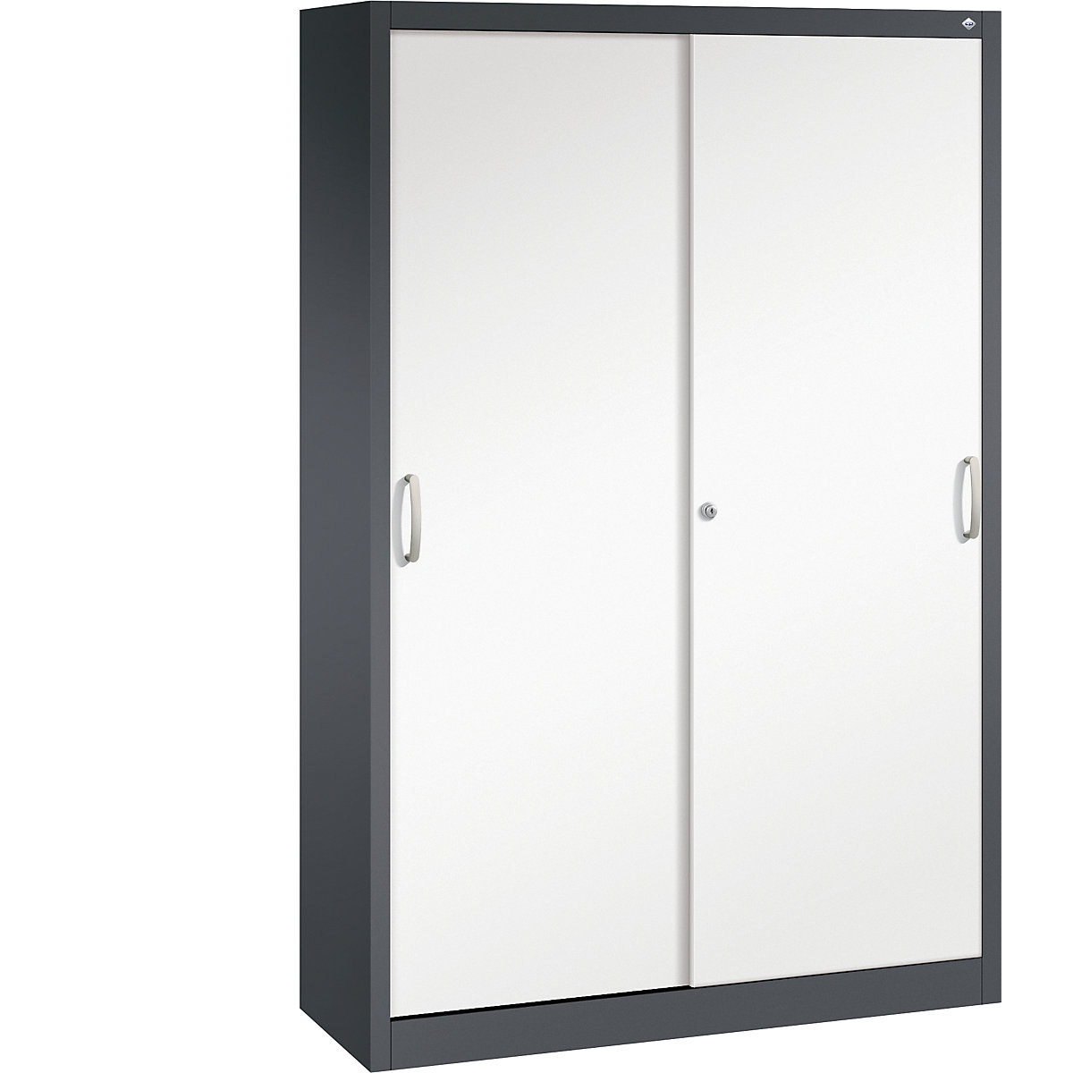 Dulap cu uși glisante ACURADO – C+P, 4 polițe, î. x lăț. x ad. 1950 x 1200 x 400 mm, gri negru / alb trafic-0