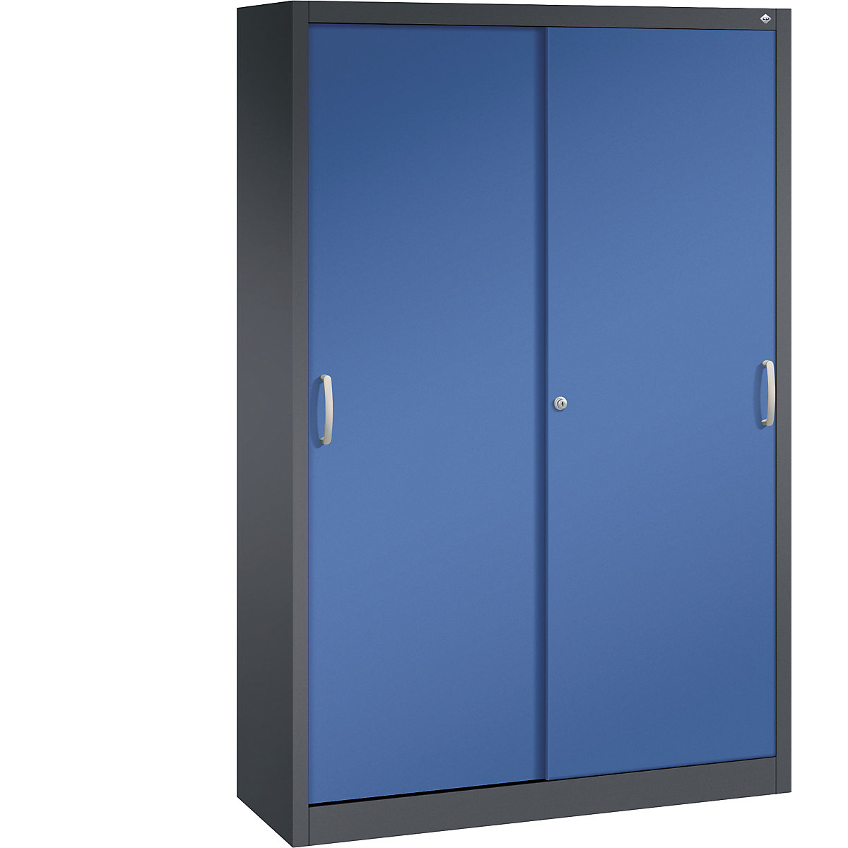 Dulap cu uși glisante ACURADO – C+P, 4 polițe, î. x lăț. x ad. 1950 x 1200 x 400 mm, gri negru / albastru gențiană-0