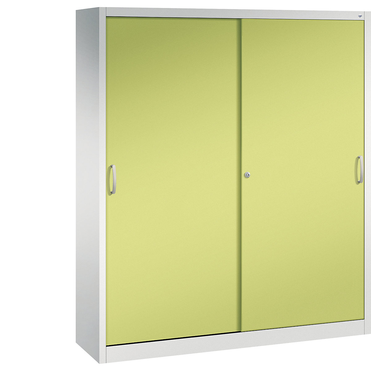 Dulap cu uși glisante ACURADO – C+P, 8 polițe, î. x lăț. x ad. 1950 x 1600 x 400 mm, gri deschis / verde viridin-0