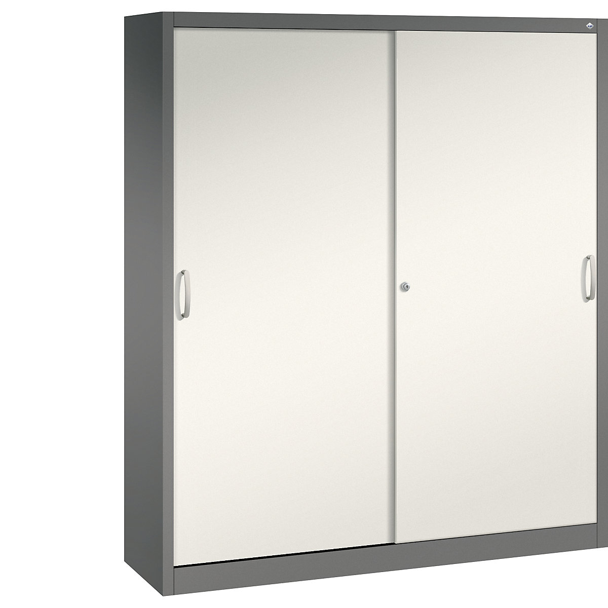 Dulap cu uși glisante ACURADO – C+P, 8 polițe, î. x lăț. x ad. 1950 x 1600 x 400 mm, gri vulcan / alb perlat-0