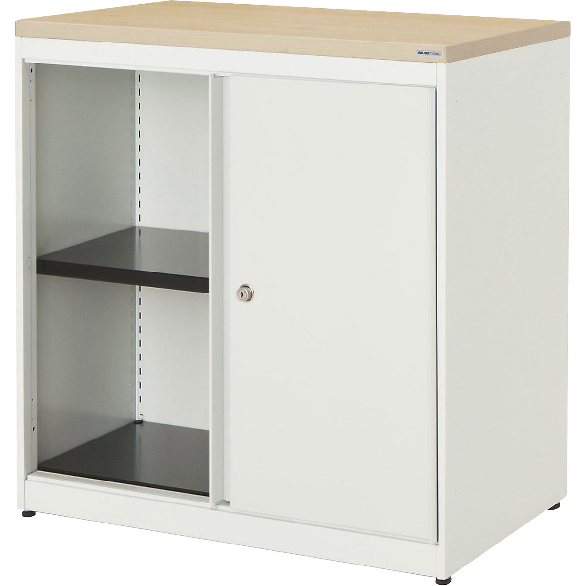 Dulap cu uși glisante – mauser, î. x lăț. x ad. 830 x 800 x 432 mm, blat din plastic, 1 poliță, alb aluminiu / alb aluminiu / arțar-0