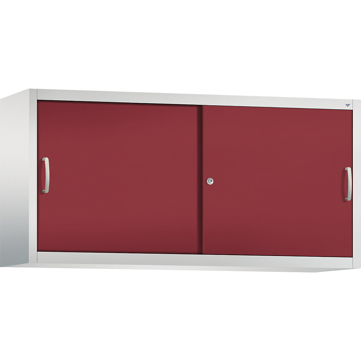 Dulap suprapus cu uși glisante ACURADO – C+P, 2 polițe, î. x lăț. x ad. 790 x 1600 x 400 mm, gri deschis / roșu rubin-0