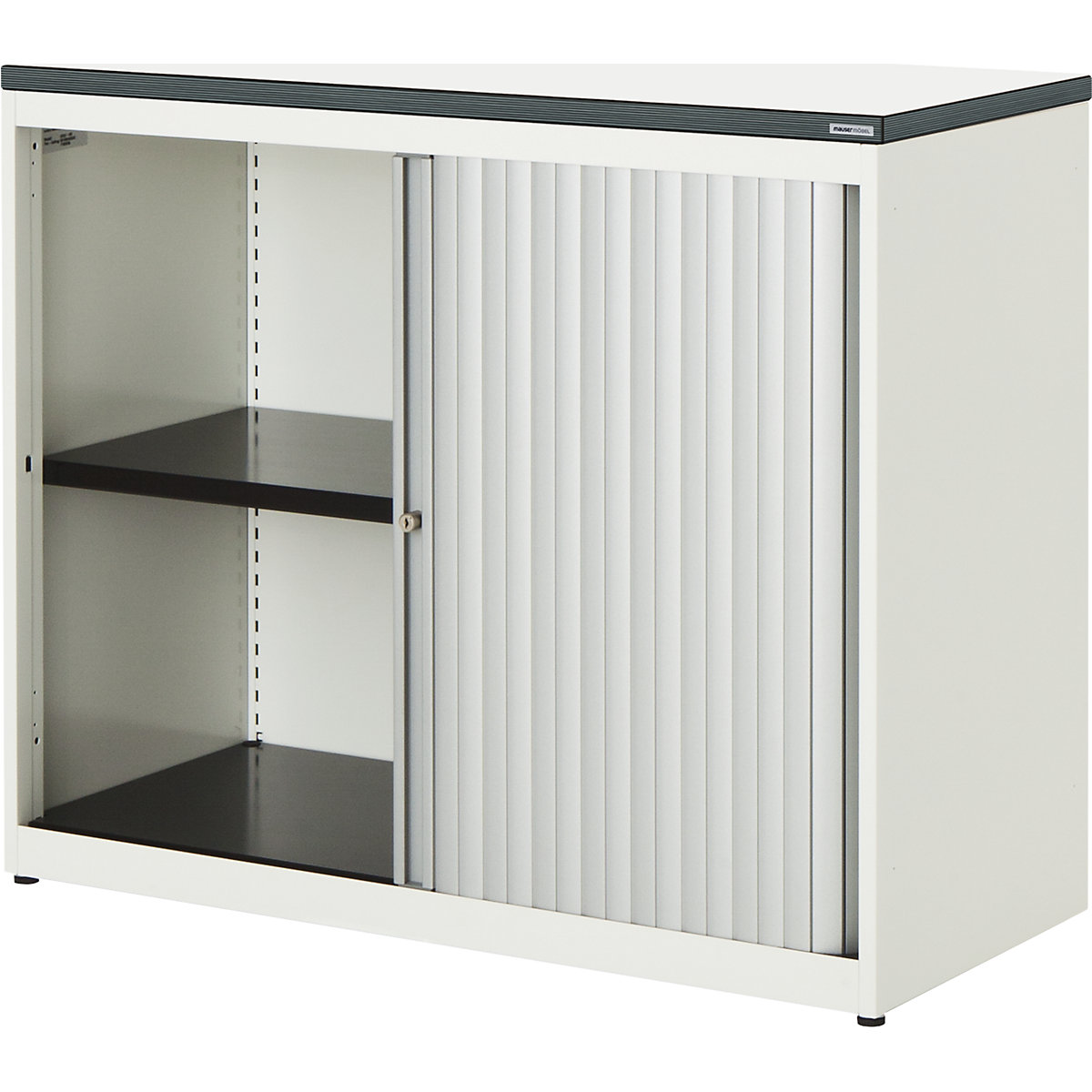 mauser – Dulap cu oblon transversal, î. x lăț. x ad. 830 x 1000 x 432 mm, blat din plastic, 1 poliță, alb pur / culoare aluminiu / alb