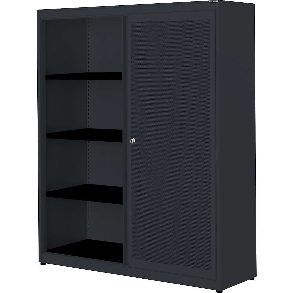 mauser – Dulap cu uși glisante, eficient din punct de vedere acustic, blat din oțel, î. x lăț. x ad. 1516 x 1200 x 432 mm, 3 polițe, gri antracit / gri antracit / gri antracit