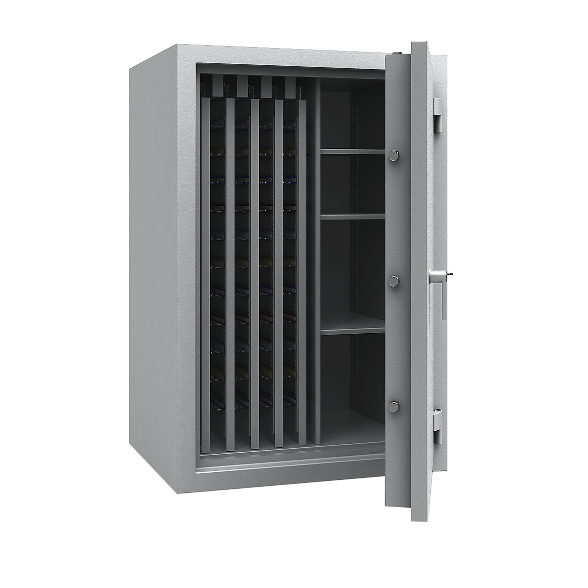 Seif pentru chei cu pereți intermediari extensibili, VDMA B și standard Euro S2, 1650 cârlige, 3 polițe, î. x lăț. x ad. 1256 x 836 x 700 mm-0