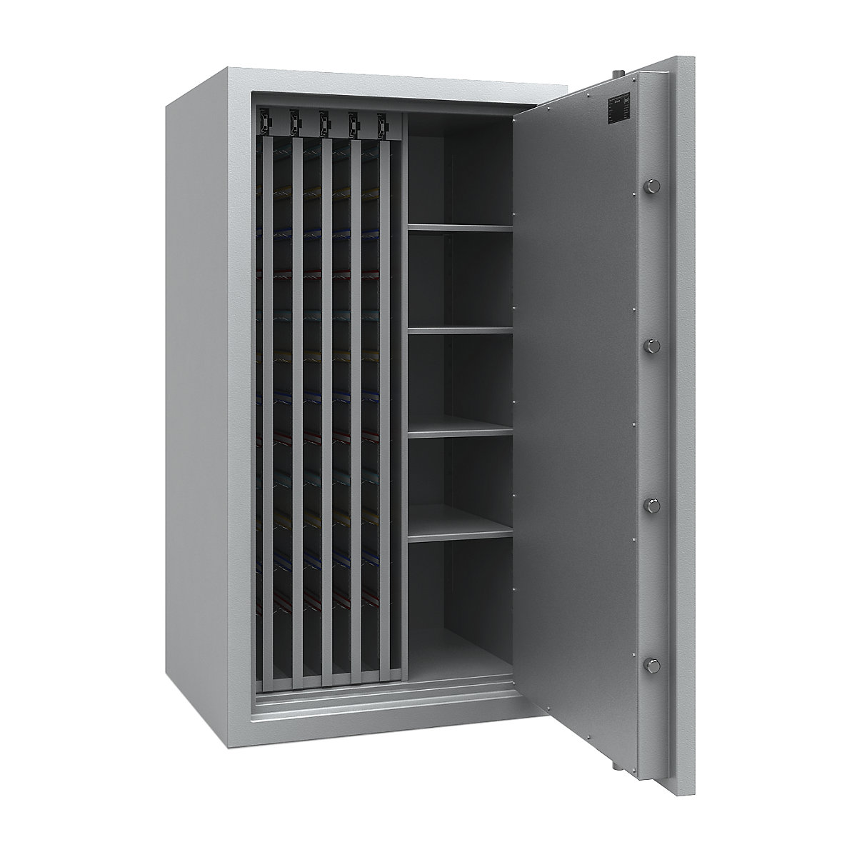 Seif pentru chei cu pereți intermediari extensibili, VDMA B și standard Euro S2, 1950 cârlige, 4 polițe, î. x lăț. x ad. 1506 x 836 x 700 mm-0
