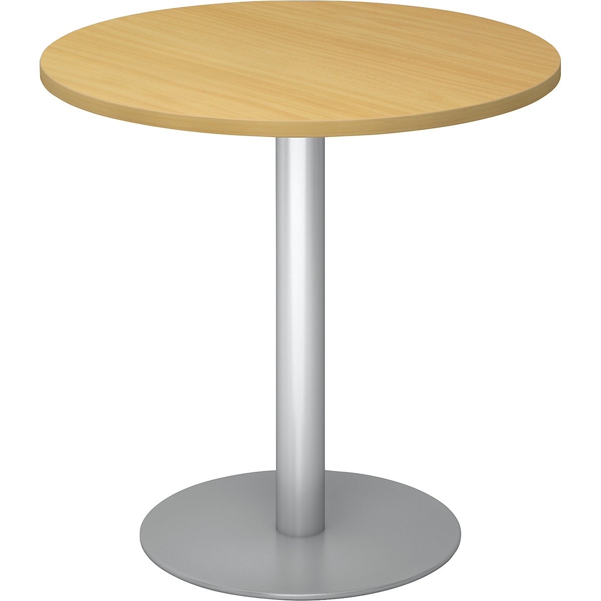 Masă de consiliu, Ø 800 mm, înălțime 755 mm, cadru argintiu, blat decor fag-0
