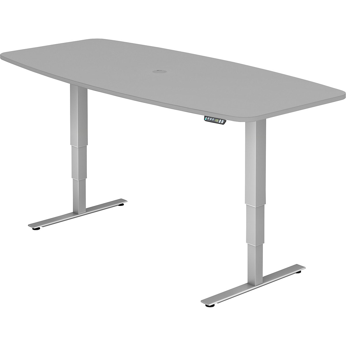 Masă de conferințe, lăț. x ad. 2200 x 1030 mm, reglare electrică pe înălțime 620 – 1270 mm, gri deschis-0