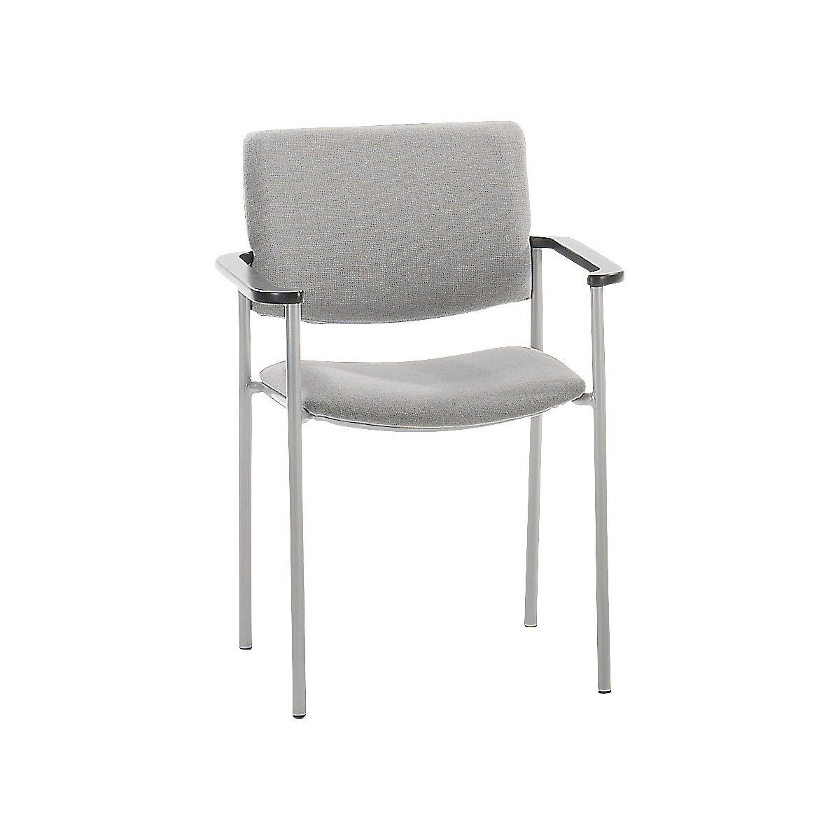 Scaun tapițat cu glisoare din plastic, pentru vizitatori, cadru de culoare aluminiu, tapițerie gri-0