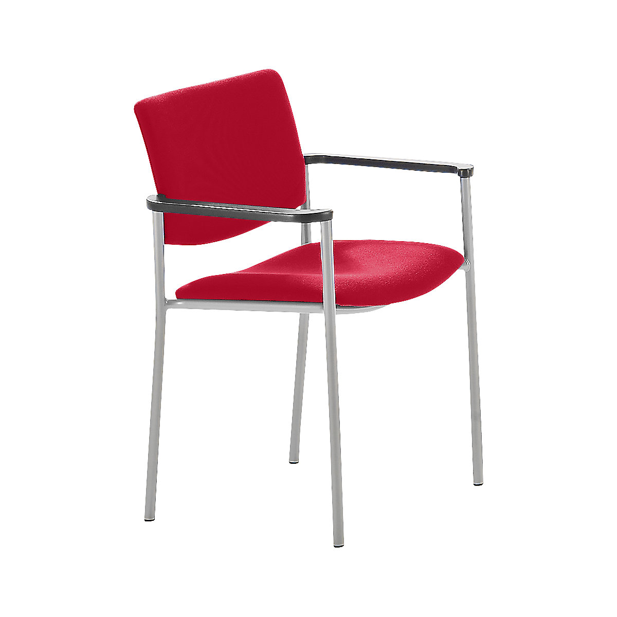 Scaun tapițat cu glisoare din plastic, pentru vizitatori, cadru de culoare aluminiu, tapițerie roșie-0