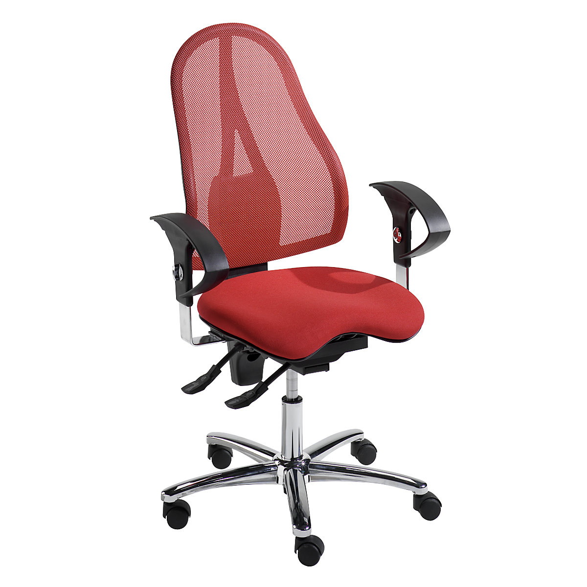 Scaun rotativ pentru operator SITNESS 15 – Topstar, cu Body Balance Tec®, spătar cu plasă, roșu-0