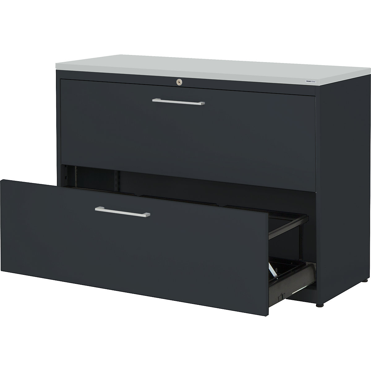 Classeur pour dossiers suspendus – mauser, plateau en plastique, 2 tiroirs, 3 rangées, fermeture amortie, anthracite / anthracite / gris clair-0