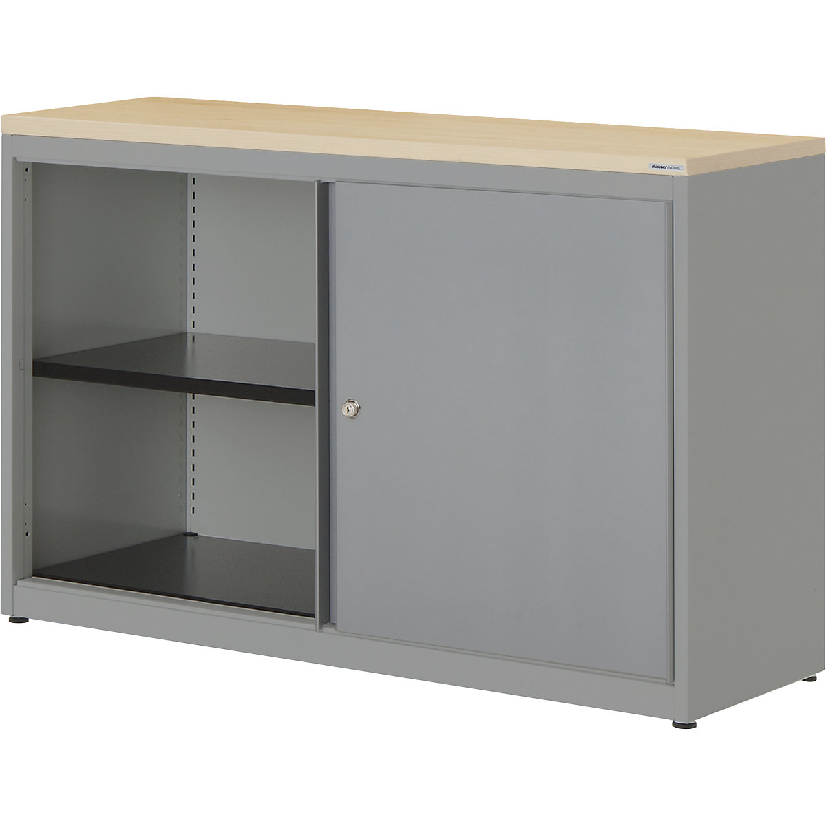 Armoire à portes coulissantes – mauser, h x l x p 830 x 1200 x 432 mm, plateau en plastique, 1 tablette, aluminium / aluminium / érable-0
