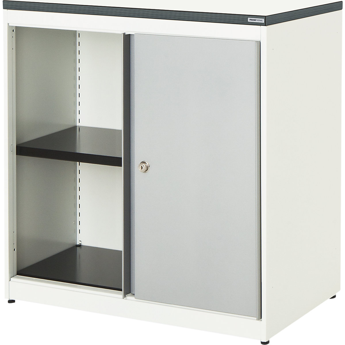 Armoire à portes coulissantes – mauser, h x l x p 830 x 800 x 432 mm, plateau en plastique, 1 tablette, blanc pur / aluminium / blanc-0
