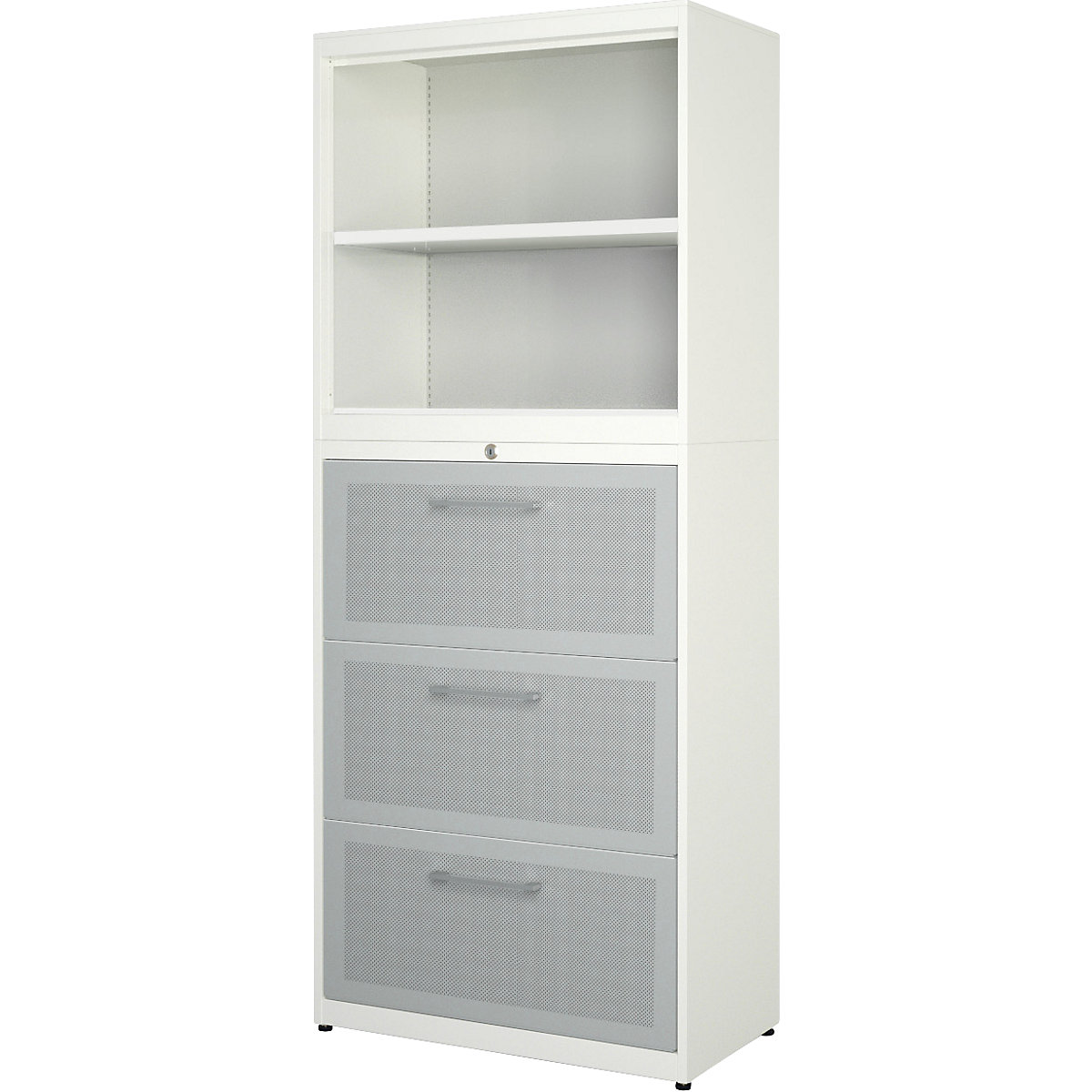 Armoire combinée avec tiroirs pour dossiers suspendus – mauser, largeur 800 mm, façade à effet acoustique, blanc pur / aluminium-0