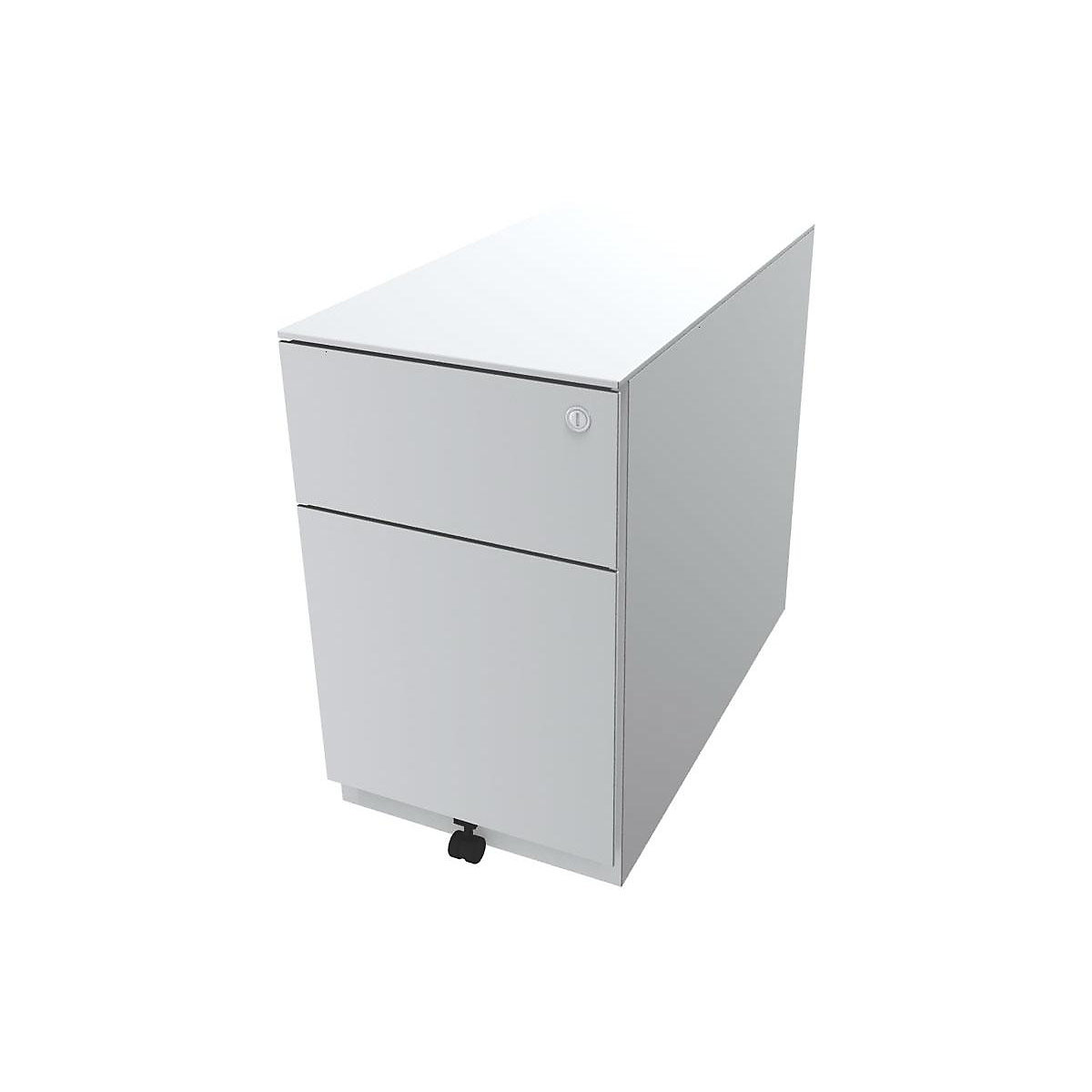 Caisson roulant Note™, avec 1 tiroir pour DS, 1 tiroir universel – BISLEY, h x l x p 502 x 300 x 565 mm, avec barre servant de poignée et plateau de finition, blanc trafic-0