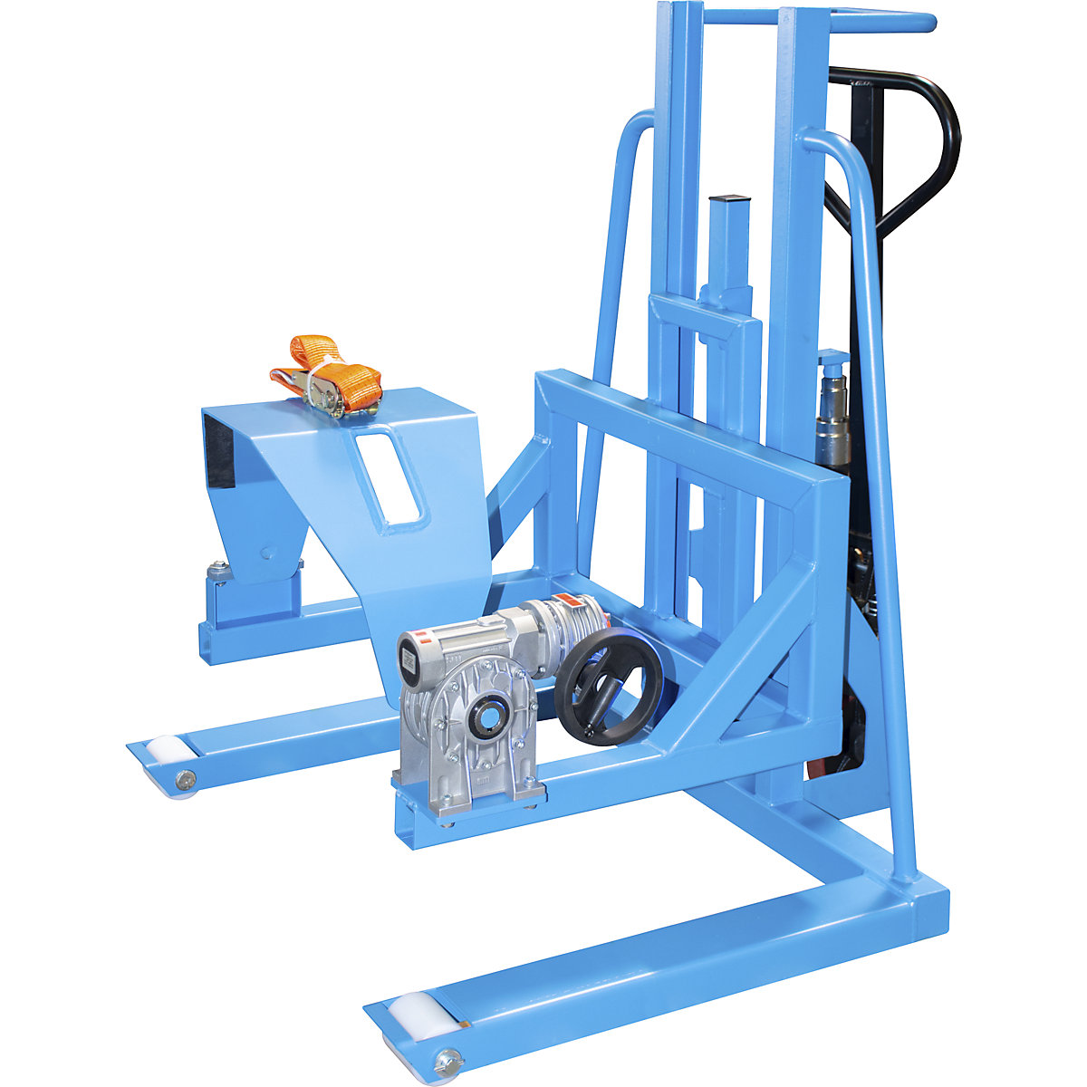 Sollevafusti su rotelle FHR 600 F – eurokraft pro, con prisma e cinghia di fissaggio, altezza di sollevamento 600 mm, blu chiaro-0