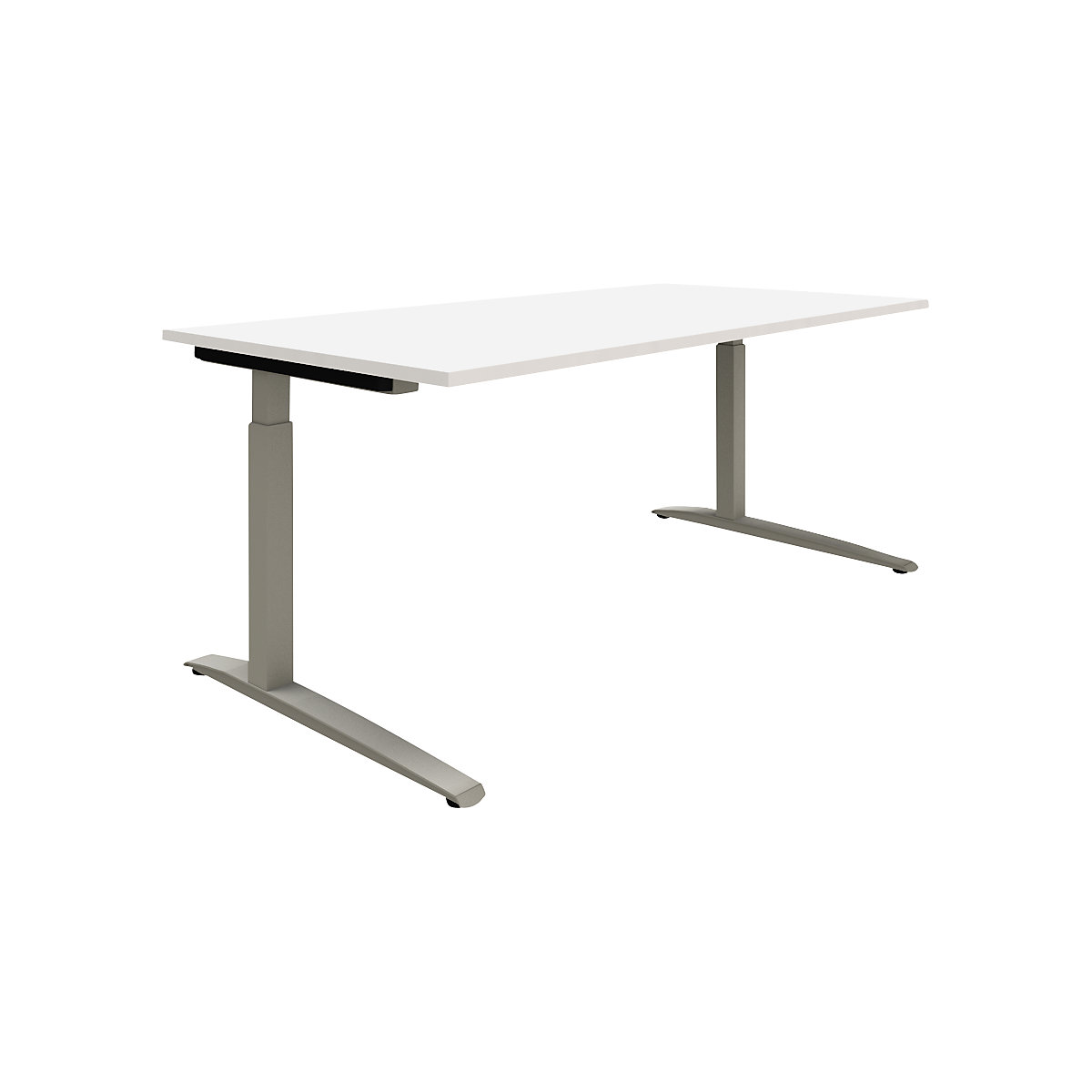 Escritorio en blanco/aluminio plata P12 – eurokraft pro, armazón de patas en C, altura regulable manualmente, A x P 1600 x 800 mm-0
