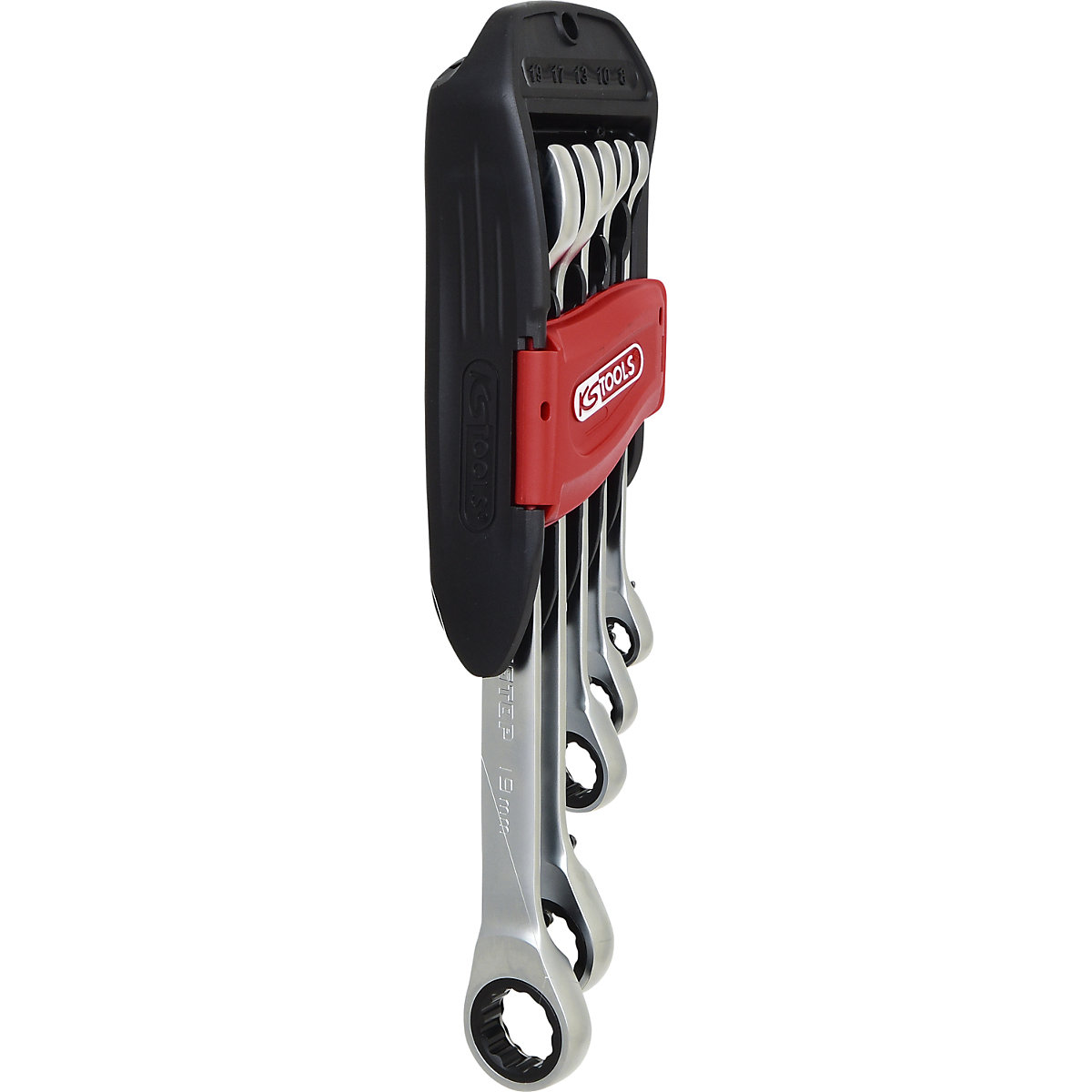 Zestaw kluczy płasko-oczkowych z grzechotką GEARplus® RINGSTOP, wygięte – KS Tools (Zdjęcie produktu 4)-3