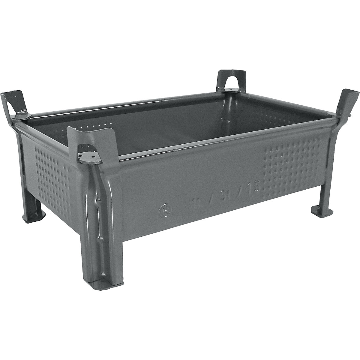 Container stivuibil din tablă de oțel, construcție joasă, pereți plini – Heson, lăț. x lung. 500 x 800 mm, capacitate portantă 1000 kg, gri, minimum 1 buc.-0