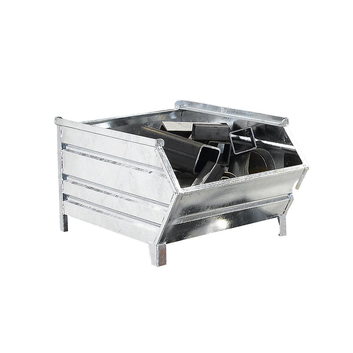 Container stivuibil din tablă de oțel, cu deschidere pentru extracție – Heson, lung. x lăț. 700 / 500 x 800 mm, zincat-0