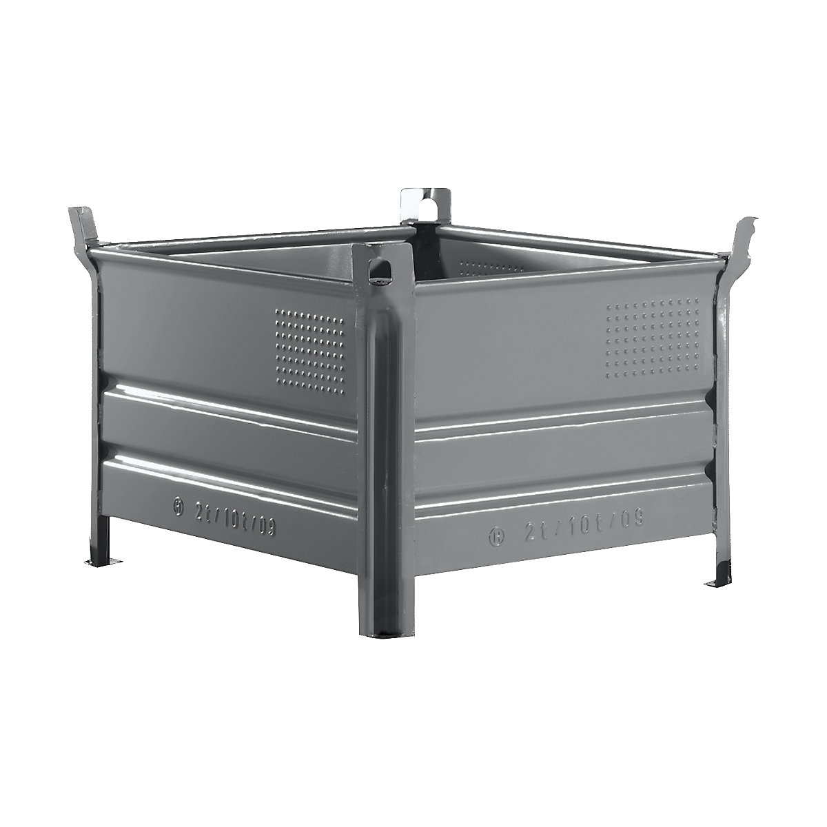 Navetă stivuibilă cu pereți plini – Heson, lăț. x lung. 800 x 1000 mm, capacitate portantă 500 kg, gri, minimum 1 buc.-0
