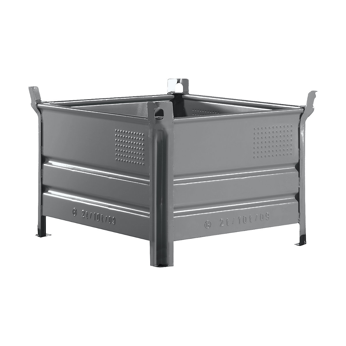 Navetă stivuibilă cu pereți plini – Heson, lăț. x lung. 800 x 1000 mm, capacitate portantă 1000 kg, gri, minimum 1 buc.-0