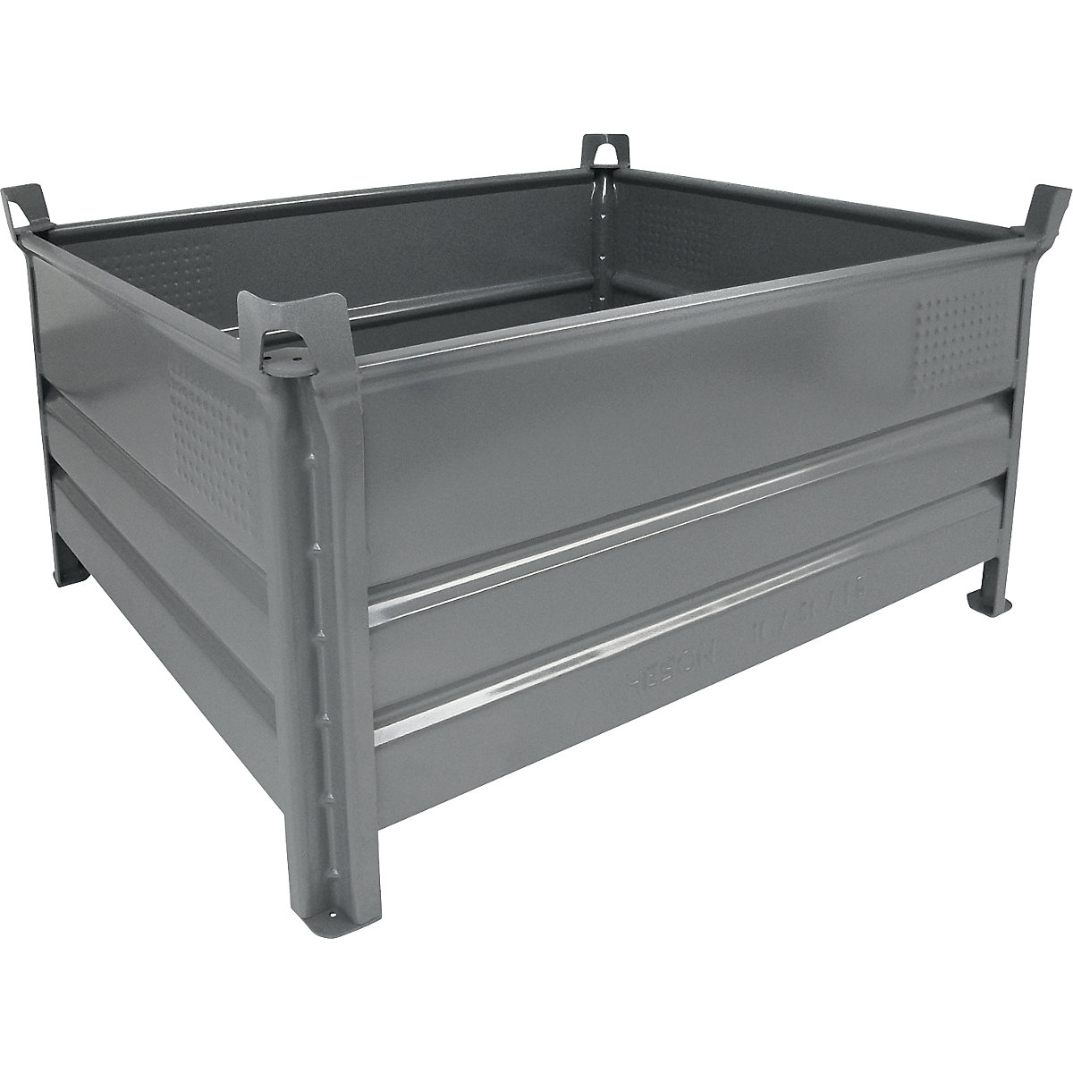 Navetă stivuibilă cu pereți plini – Heson, lăț. x lung. 1000 x 1200 mm, capacitate portantă 1000 kg, gri, minimum 1 buc.-0