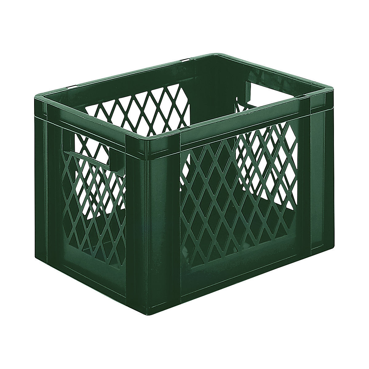 Cutie de depozitare în format Euro, pereți cu orificii, bază plină, lung. x lăț. x î. 400 x 300 x 266 mm, verde, amb. 5 buc.-0