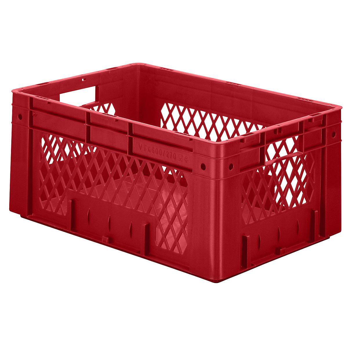 Navetă euro pentru obiecte grele, polipropilenă, capacitate 50 l, lung. x lăț. x î. 600 x 400 x 270 mm, pereți cu orificii, bază plină, roșu, amb. 2 buc.